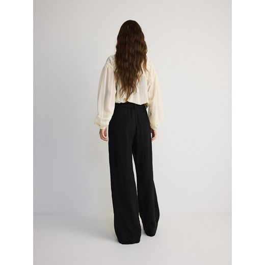 Reserved - Lniane spodnie z wysokim stanem - czarny Reserved S Reserved