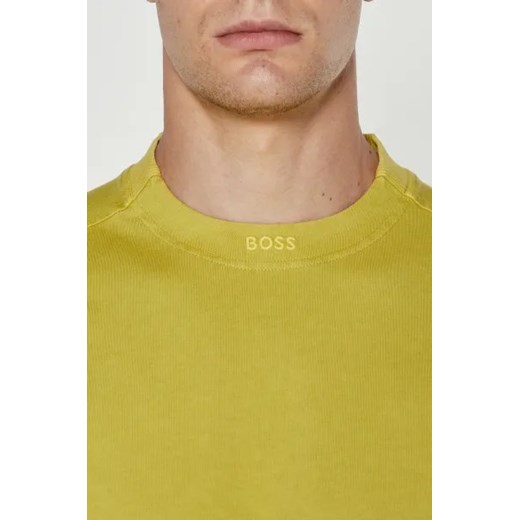 T-shirt męski żółty BOSS HUGO casual z krótkim rękawem z bawełny