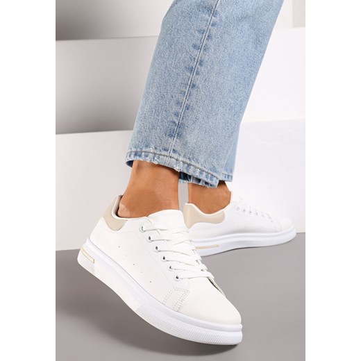 Biało-Beżowe Sneakersy Sznurowane na Płaskiej Podeszwie Azih ze sklepu born2be.pl w kategorii Buty sportowe damskie - zdjęcie 173990765
