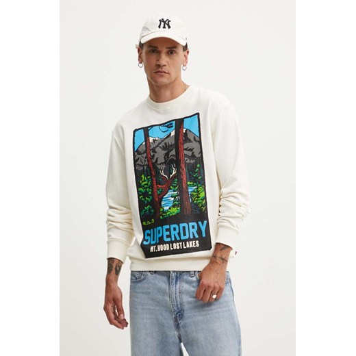 Superdry bluza bawełniana męska kolor beżowy z nadrukiem M2014112A-2YW ze sklepu ANSWEAR.com w kategorii Bluzy męskie - zdjęcie 173998329