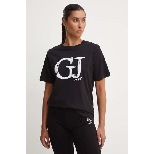 Guess t-shirt bawełniany SARA damski kolor czarny V4YI01 K8FQ4 ze sklepu ANSWEAR.com w kategorii Bluzki damskie - zdjęcie 173998756