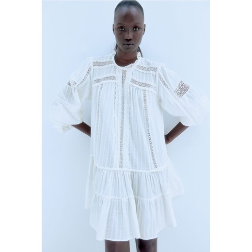H & M - Bawełniana sukienka z koronką - Biały ze sklepu H&M w kategorii Sukienki - zdjęcie 174000978
