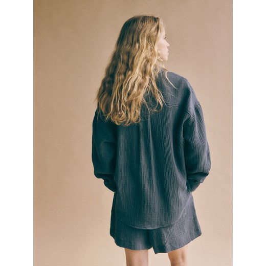 Reserved - Koszula oversize z bawełnianego muślinu - ciemnozielony Reserved XS Reserved