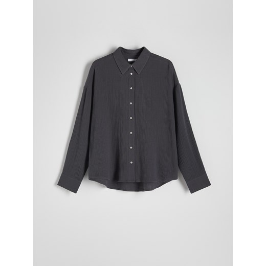 Reserved - Koszula oversize z bawełnianego muślinu - ciemnozielony Reserved S Reserved