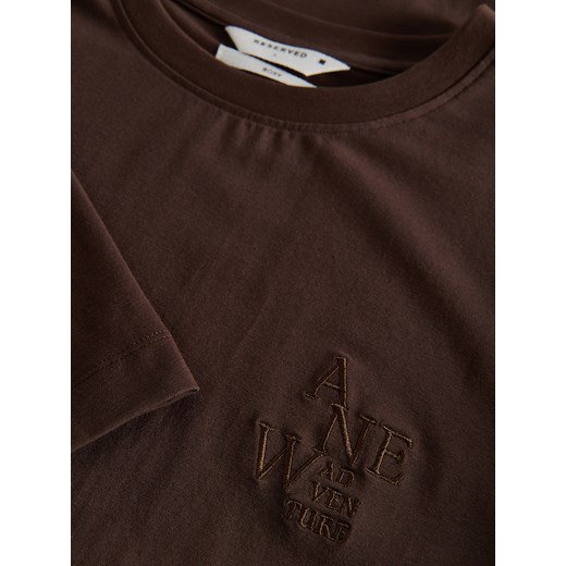 Reserved - T-shirt oversize z haftem - brązowy Reserved S Reserved