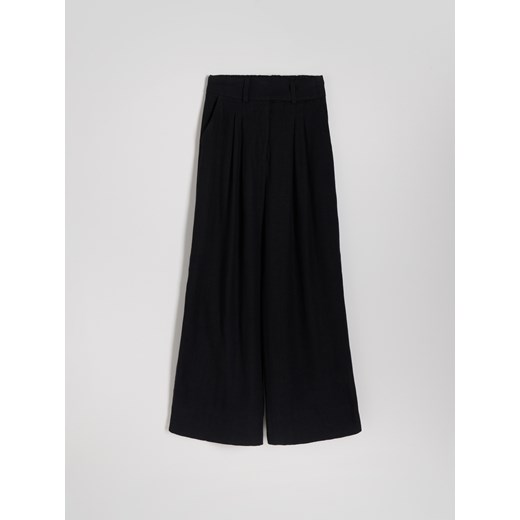 Reserved - Lniane spodnie z wysokim stanem - czarny Reserved S Reserved