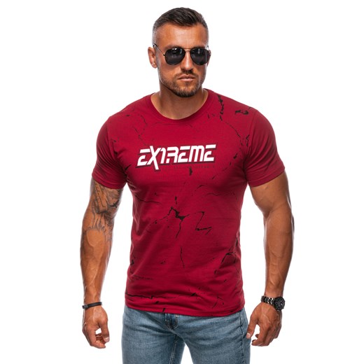 T-shirt męski z nadrukiem 1999S - czerwony ze sklepu Edoti w kategorii T-shirty męskie - zdjęcie 174006489