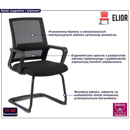 Czarne krzesło konferencyjne z podłokietnikami - Egio Elior One Size Edinos.pl