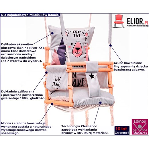 Huśtawka domowa, ogrodowa dla dzieci Alwa 3w1 - miś Elior One Size Edinos.pl