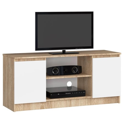Skandynawska szafka RTV dąb sonoma + biały - Galapi 3X 120 cm ze sklepu Edinos.pl w kategorii Szafki RTV - zdjęcie 174008075
