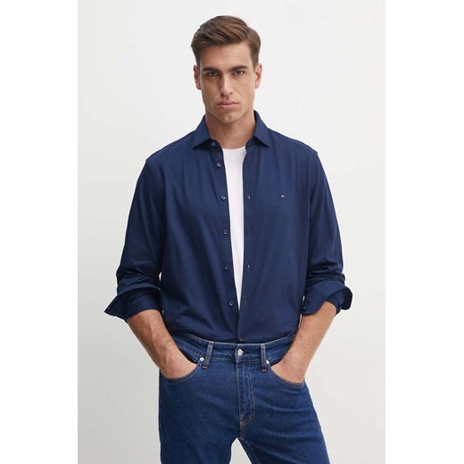 Tommy Hilfiger koszula bawełniana męska kolor granatowy slim z kołnierzykiem włoskim MW0MW35805 ze sklepu ANSWEAR.com w kategorii Koszule męskie - zdjęcie 174008387
