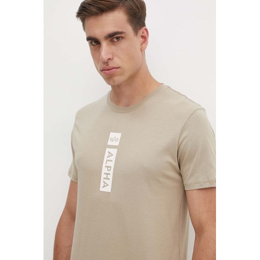 Alpha Industries t-shirt bawełniany męski kolor beżowy z nadrukiem 146509 ze sklepu ANSWEAR.com w kategorii T-shirty męskie - zdjęcie 174008946