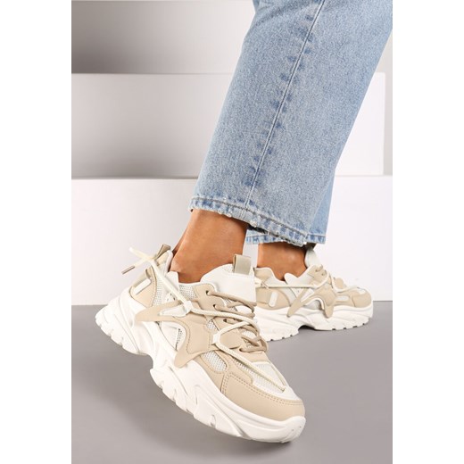 Ciemnobeżowe Sneakersy na Niskiej Platformie z Grubymi Sznurówkami Benanda ze sklepu renee.pl w kategorii Buty sportowe damskie - zdjęcie 174012598