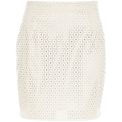 White leather-look laser cut mini skirt river-island  Mini spódniczki