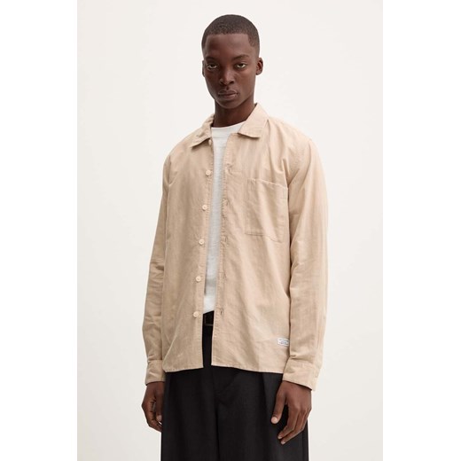 Marc O&apos;Polo koszula lniana DENIM kolor beżowy regular z kołnierzykiem klasycznym 5000000297 ze sklepu ANSWEAR.com w kategorii Koszule męskie - zdjęcie 174017919