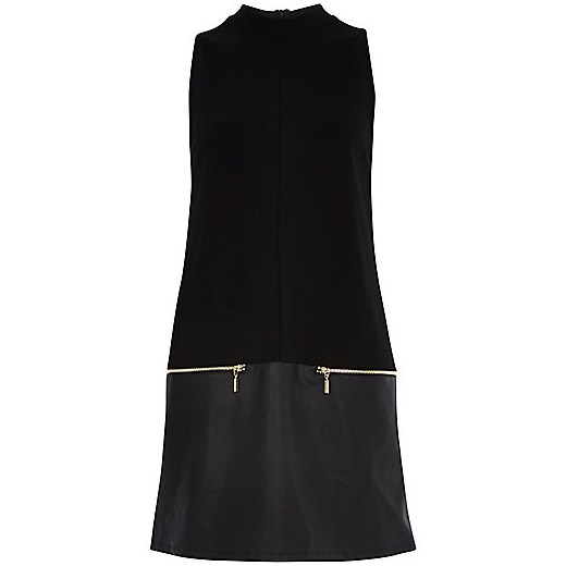 Black leather-look hem shift dress river-island  