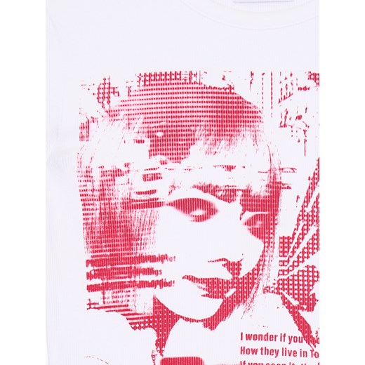 Cropp - Biała koszulka z oryginalnym nadrukiem - biały Cropp S Cropp