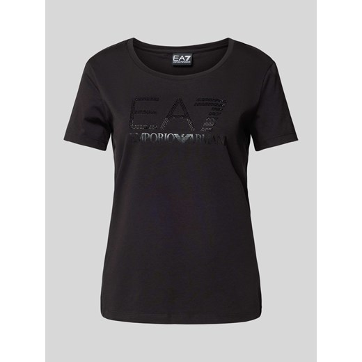 T-shirt z obszyciem kamieniami stras z logo ze sklepu Peek&Cloppenburg  w kategorii Bluzki damskie - zdjęcie 174019287