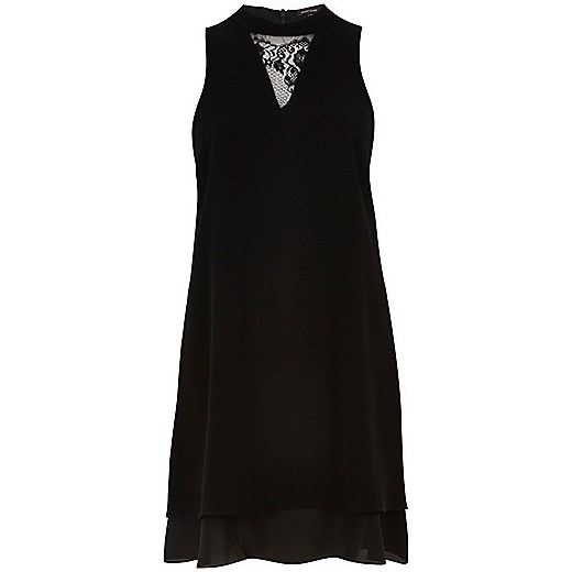 Black lace insert sleeveless swing dress river-island  sukienki koronkowe