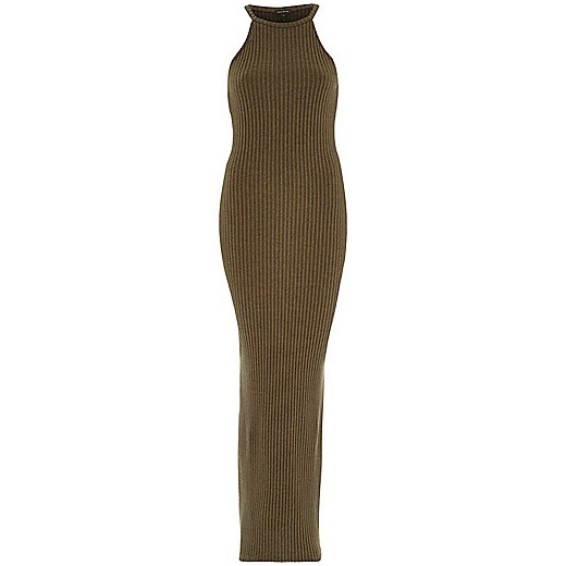 Khaki ribbed sleeveless bodycon maxi dress river-island  maxi