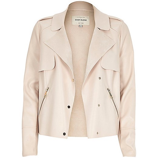 Light pink leather-look cropped trench jacket river-island  kurtki