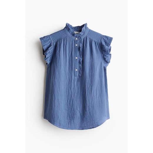 H & M - Muślinowa bluzka z falbankowym rękawem - Niebieski ze sklepu H&M w kategorii Bluzki damskie - zdjęcie 174019967