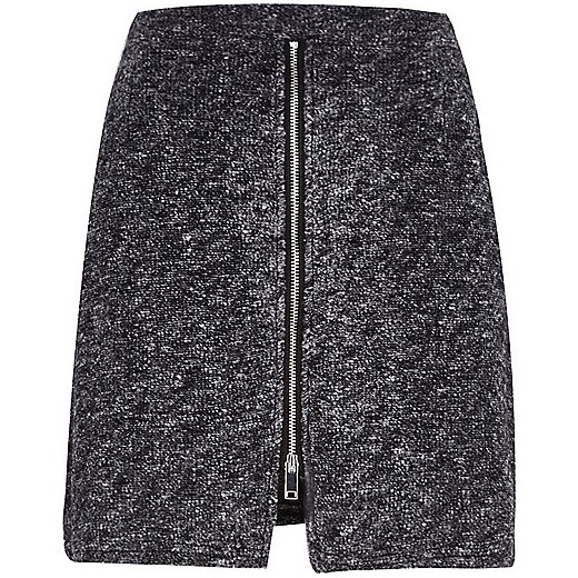 Grey zip front skirt river-island  