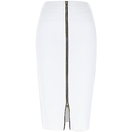 White gold zip front pencil skirt river-island  