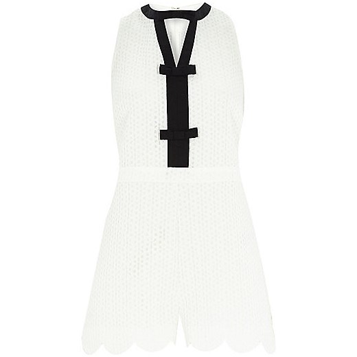 White textured smart bow front playsuit river-island  