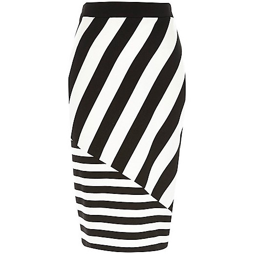 Black and white stripe zip pencil skirt river-island  
