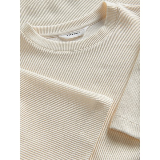 Reserved - T-shirt boxy w prążek - złamana biel Reserved XXL Reserved