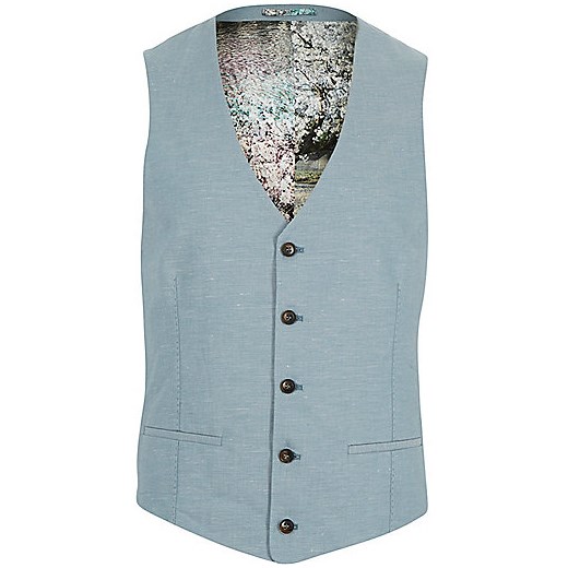 Blue linen floral lined waistcoat river-island  