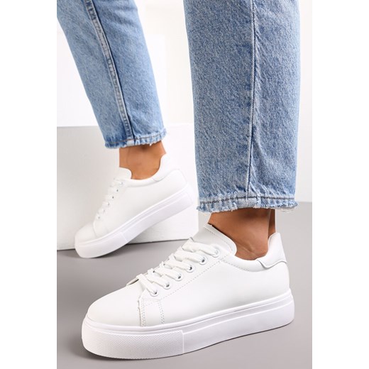 Białe Sznurowane Sneakersy z Cholewką przed Kostkę Narelina Renee 38 renee.pl