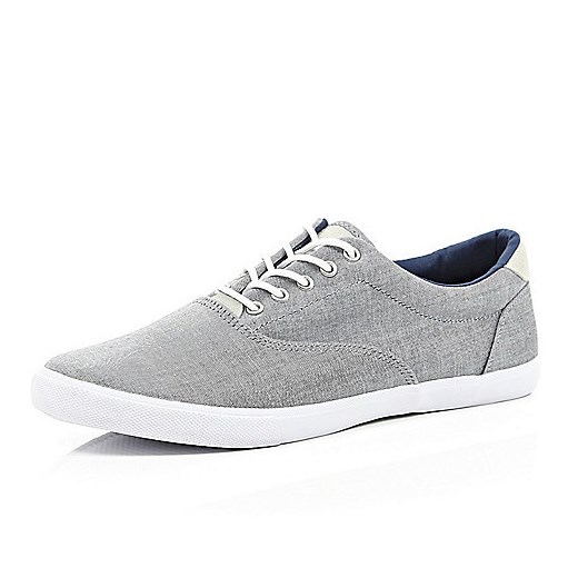 Grey chambray lace up plimsolls river-island  