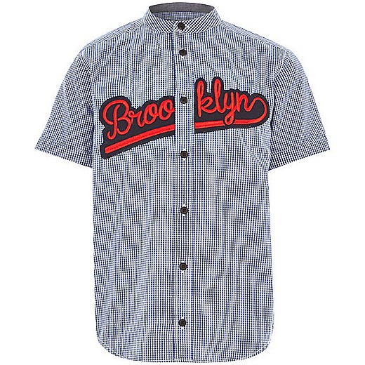Boys blue gingham applique Brooklyn shirt river-island  t-shirty