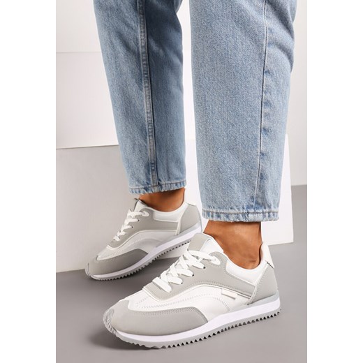 Szare Płaskie Sneakersy z Metalicznymi Wstawkami Rosmora ze sklepu born2be.pl w kategorii Buty sportowe damskie - zdjęcie 174030048