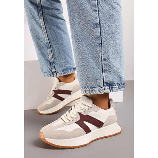 Beżowo-Bordowe Płaskie Buty Sportowe Sneakersy z Geometrycznym Wzorem Nawla ze sklepu born2be.pl w kategorii Buty sportowe damskie - zdjęcie 174030168