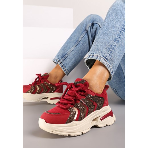 Bordowe Brokatowe Sneakersy na Grubej Podeszwie Wlanna ze sklepu born2be.pl w kategorii Buty sportowe damskie - zdjęcie 174030186