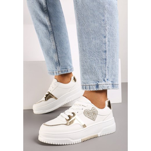 Białe Sneakersy z Brokatowym Serduszkiem Asitalla ze sklepu born2be.pl w kategorii Buty sportowe damskie - zdjęcie 174030468