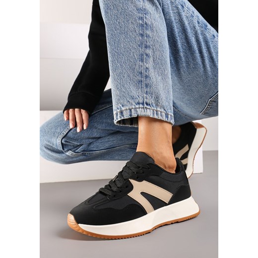 Czarne Sneakersy na Płaskiej Podeszwie z Geometryczną Wstawką Sewla ze sklepu renee.pl w kategorii Buty sportowe damskie - zdjęcie 174030608