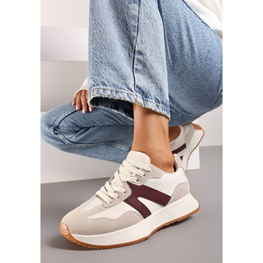 Beżowo-Bordowe Buty Sportowe Sneakersy na Płaskiej Podeszwie z Geometryczną Wstawką Sewla ze sklepu renee.pl w kategorii Buty sportowe damskie - zdjęcie 174030626