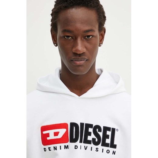 Diesel bluza bawełniana S-BOXT-HOOD-DIV męska kolor biały z kapturem z aplikacją A14945.0GEAD ze sklepu ANSWEAR.com w kategorii Bluzy męskie - zdjęcie 174034705