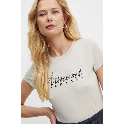 Armani Exchange t-shirt bawełniany kolor beżowy ze sklepu ANSWEAR.com w kategorii Bluzki damskie - zdjęcie 174034766