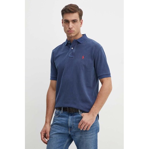 Polo Ralph Lauren polo bawełniane kolor granatowy gładki ze sklepu ANSWEAR.com w kategorii T-shirty męskie - zdjęcie 174034785