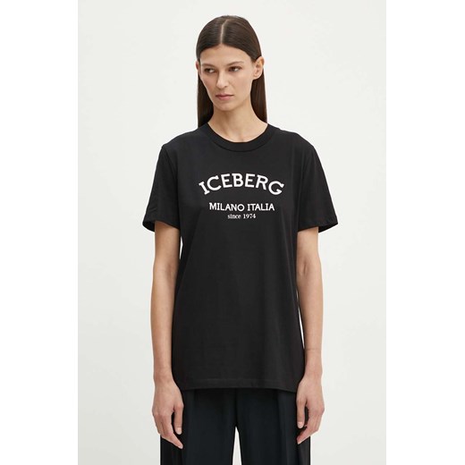 Iceberg t-shirt bawełniany damski kolor czarny F021 6325 ze sklepu ANSWEAR.com w kategorii Bluzki damskie - zdjęcie 174035579