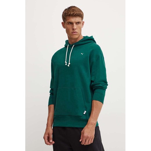 Puma bluza bawełniana MMQ męska kolor zielony z kapturem melanżowa 624011 ze sklepu ANSWEAR.com w kategorii Bluzy męskie - zdjęcie 174035786