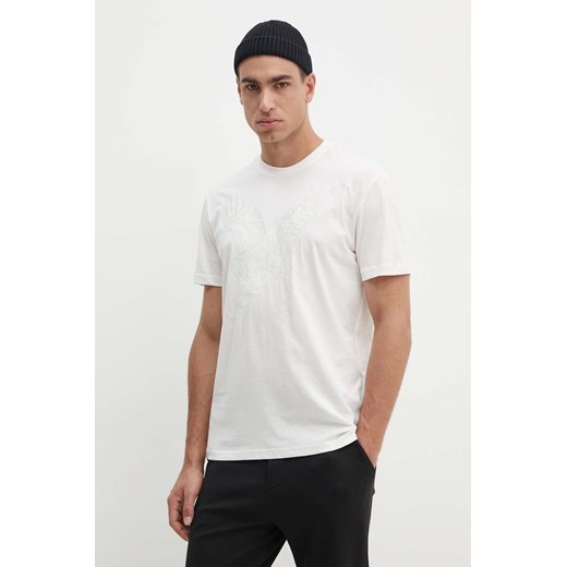 Armani Exchange t-shirt bawełniany męski kolor beżowy z aplikacją 6DZTAD ZJ9TZ ze sklepu ANSWEAR.com w kategorii T-shirty męskie - zdjęcie 174045339