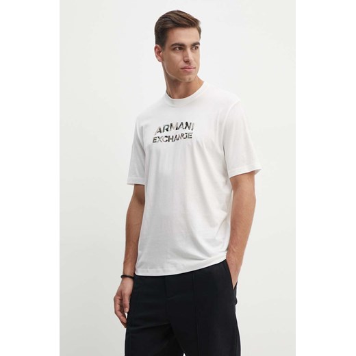 Armani Exchange t-shirt bawełniany męski kolor beżowy z aplikacją 6DZTHC ZJBYZ ze sklepu ANSWEAR.com w kategorii T-shirty męskie - zdjęcie 174045349
