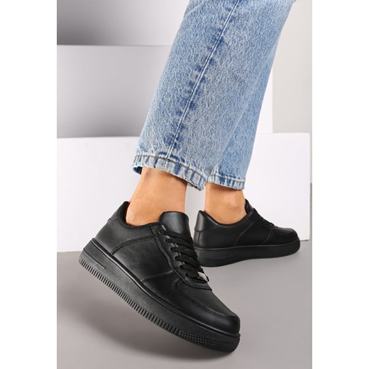 Czarne Casualowe Sneakersy na Płaskiej Podeszwie ze Sznurowaniem Vlivora ze sklepu renee.pl w kategorii Buty sportowe damskie - zdjęcie 174046179