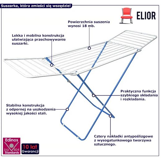 Biało-niebieska stojąca suszarka na pranie - Rovesa Elior One Size Edinos.pl